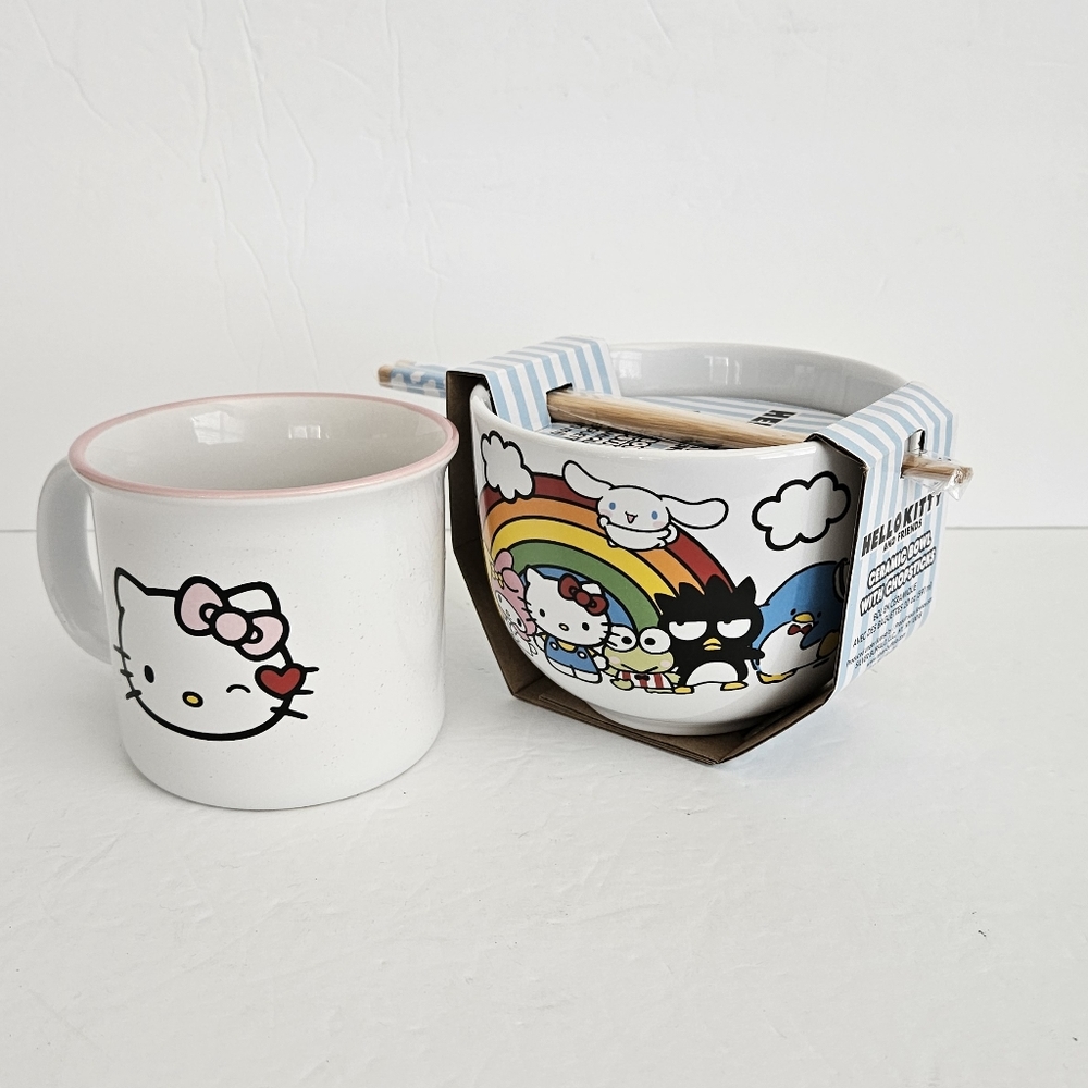 NEW Hello Kitty Mug Sanrio and‎ Ramen Bowl with Chopsticks Hello Kitty Friends